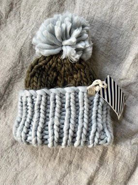 Mersea Knit Pom Beanie in Blue & Green NWT